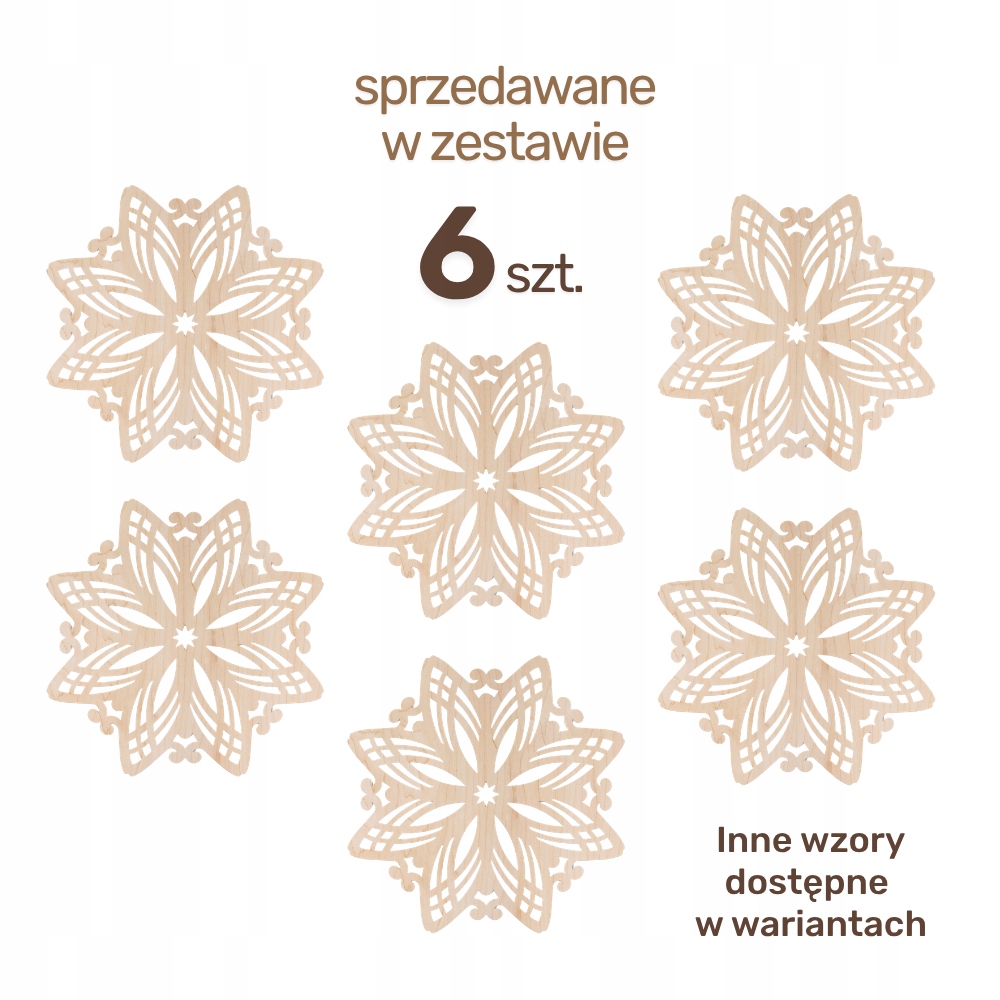 Zestaw 6 Podkładek pod Kubek Drewniane Ażurowe Boho P09 WZORY DO WYBORU - obrazek 2