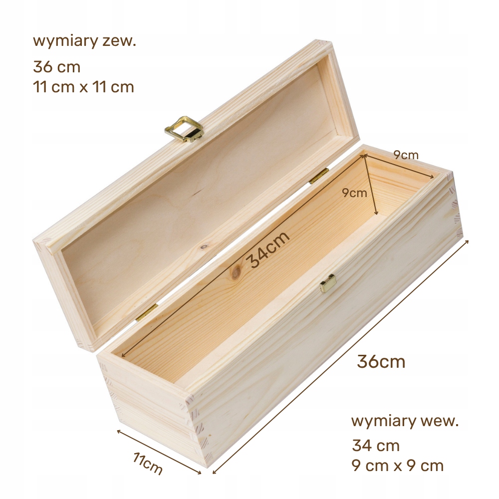Drewniana Skrzynka Pudełko Zamykane na Wino 36x11x11 Prezent Eko RobiWood - obrazek 2