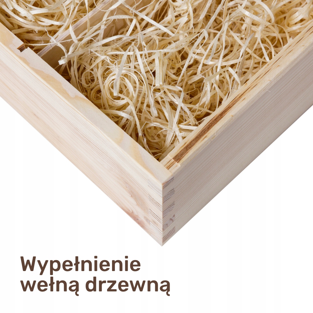 Drewniana Skrzynka Pudełko Zamykane na Wino + WYPEŁNIENIE wełną drzewną - obrazek 3