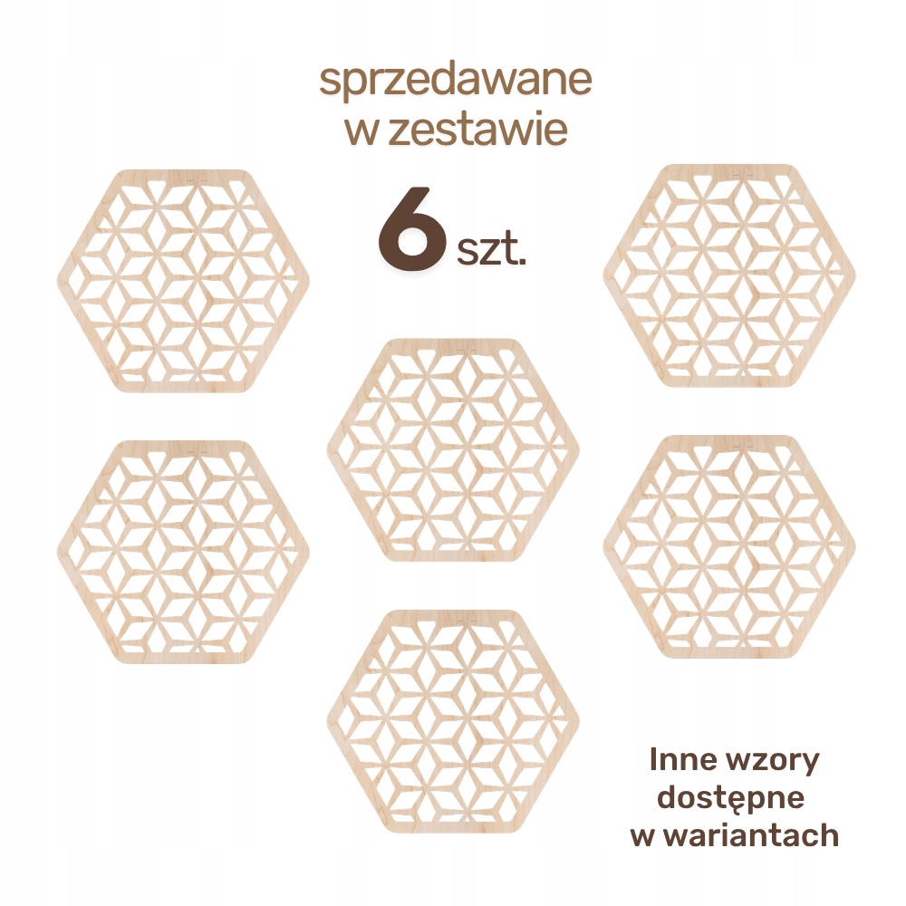 Zestaw 6 Podkładek pod Kubek Drewniane Ażurowe Boho P03 WZORY DO WYBORU - obrazek 2