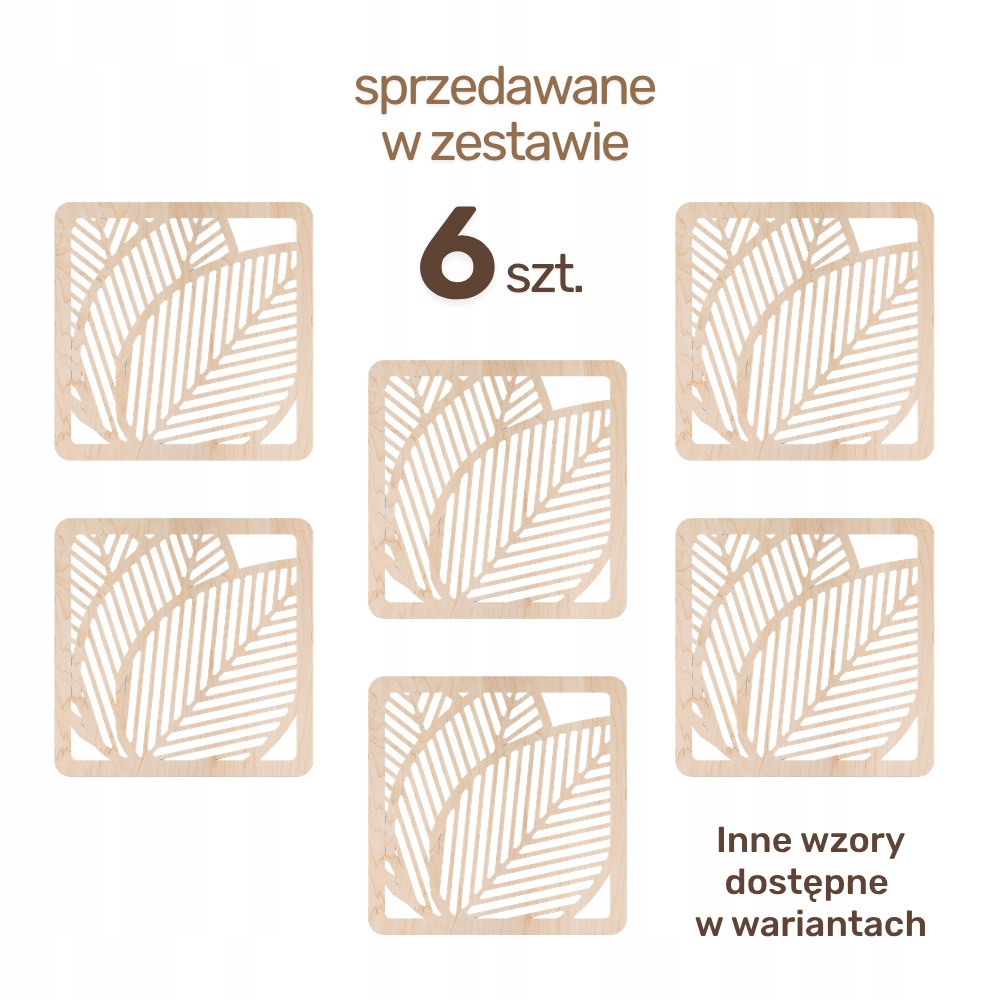Zestaw 6 Podkładek pod Kubek Drewniane Ażurowe Boho P08 WZORY DO WYBORU - obrazek 2