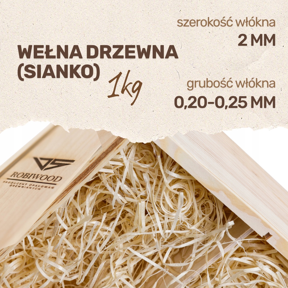 Wełna Drzewna 1kg Wypełniacz do Prezentów Sianko EKO RobiWood