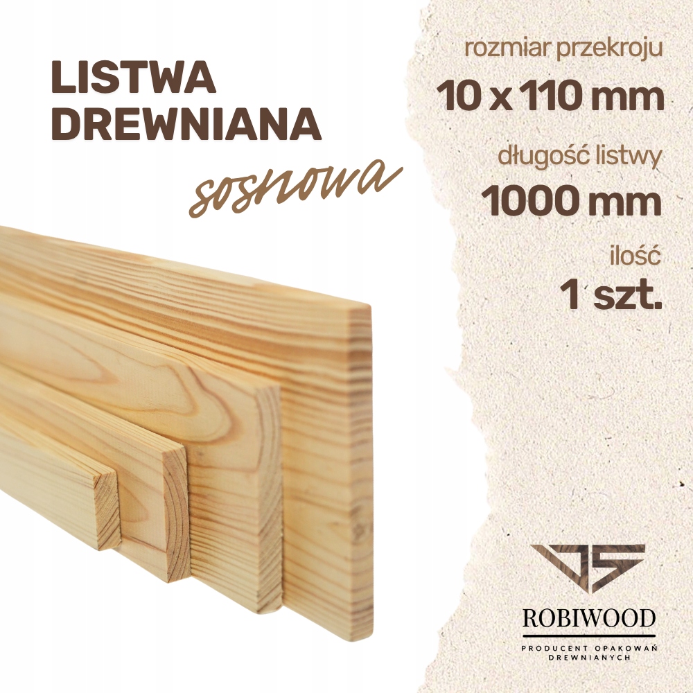 Listwa drewniana Sosnowa Strugana 10x110x1000 mm Deska RobiWood