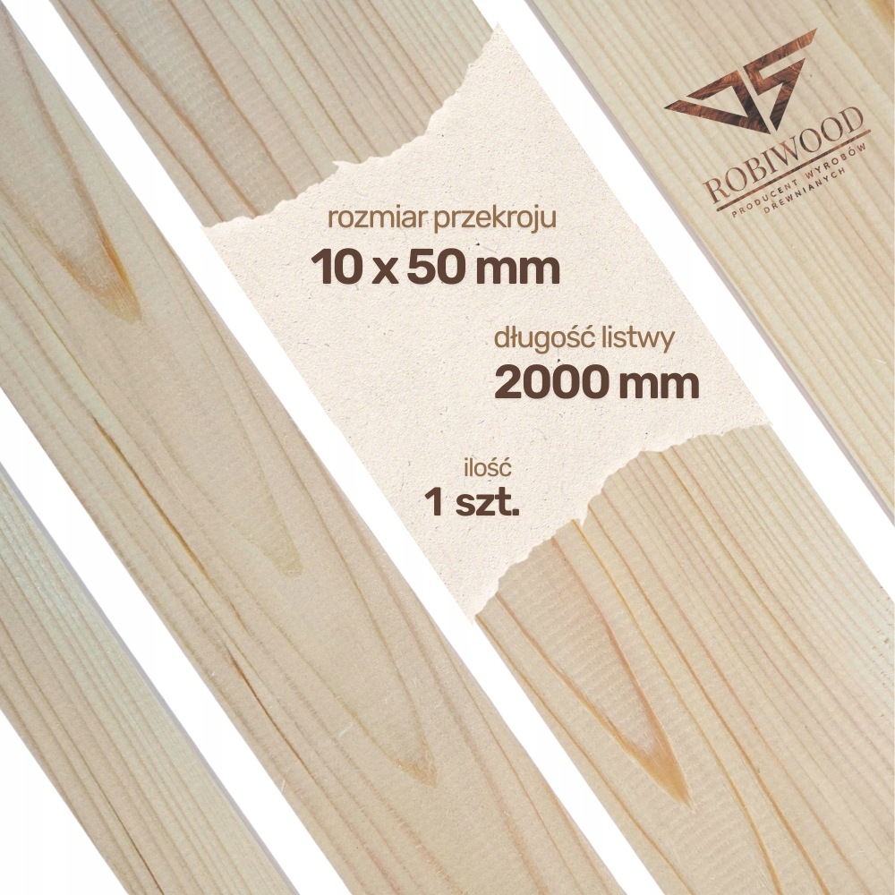 Listwa drewniana Sosnowa Strugana 10x50x2000 mm Deska RobiWood