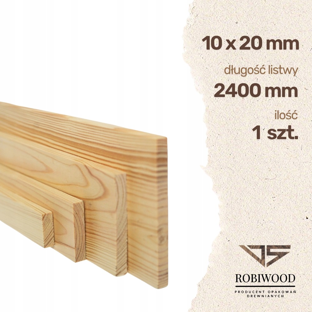 Listwa drewniana Sosnowa Strugana 10x20x2400 mm Deska RobiWood