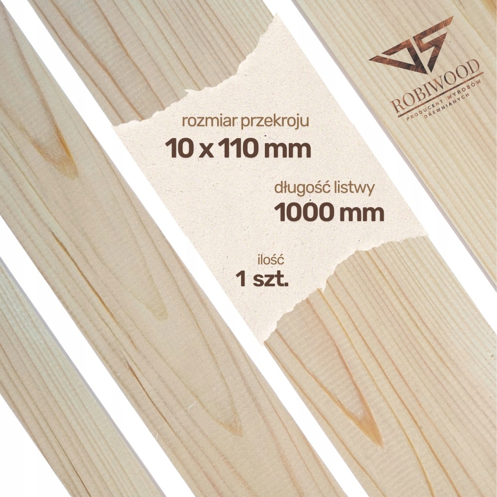 Listwa drewniana Sosnowa Strugana 10x110x1000 mm Deska RobiWood