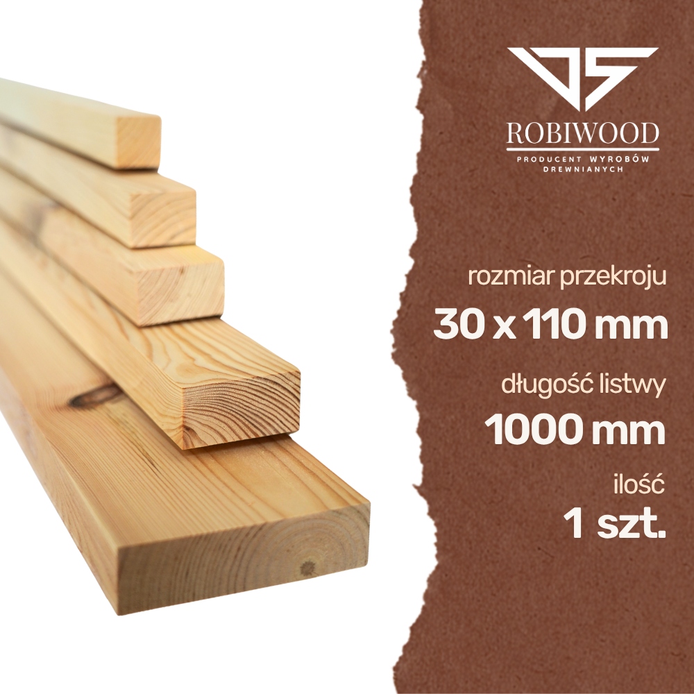 Kantówka drewniana Sosnowa Strugana 30x110x1000 mm Deska RobiWood