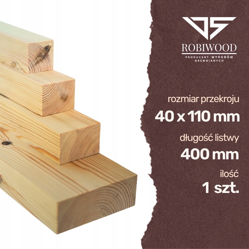 Kantówka drewniana Sosnowa Strugana 40x110x400 mm Deska RobiWood