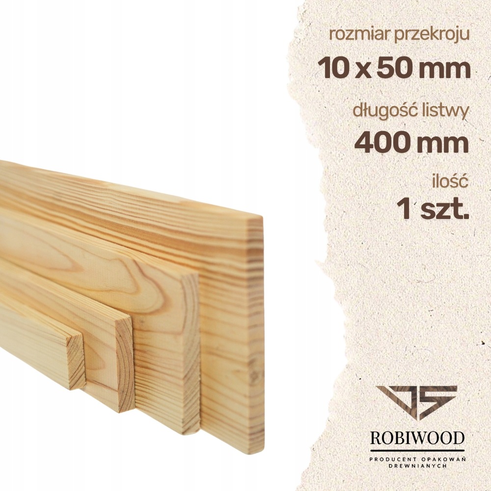 Listwa drewniana Sosnowa Strugana 10x50x400 mm Deska RobiWood
