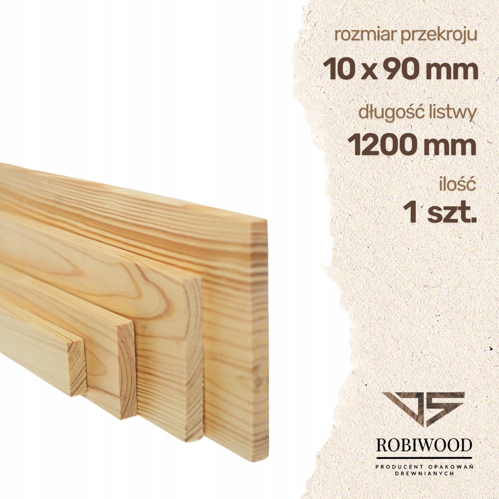 Listwa drewniana Sosnowa Strugana 10x90x1200 mm Deska RobiWood