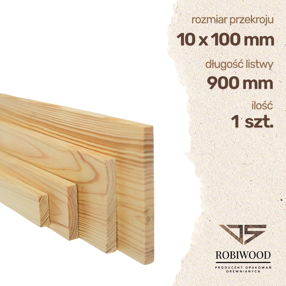Listwa drewniana Sosnowa Strugana 10x100x900 mm Deska RobiWood