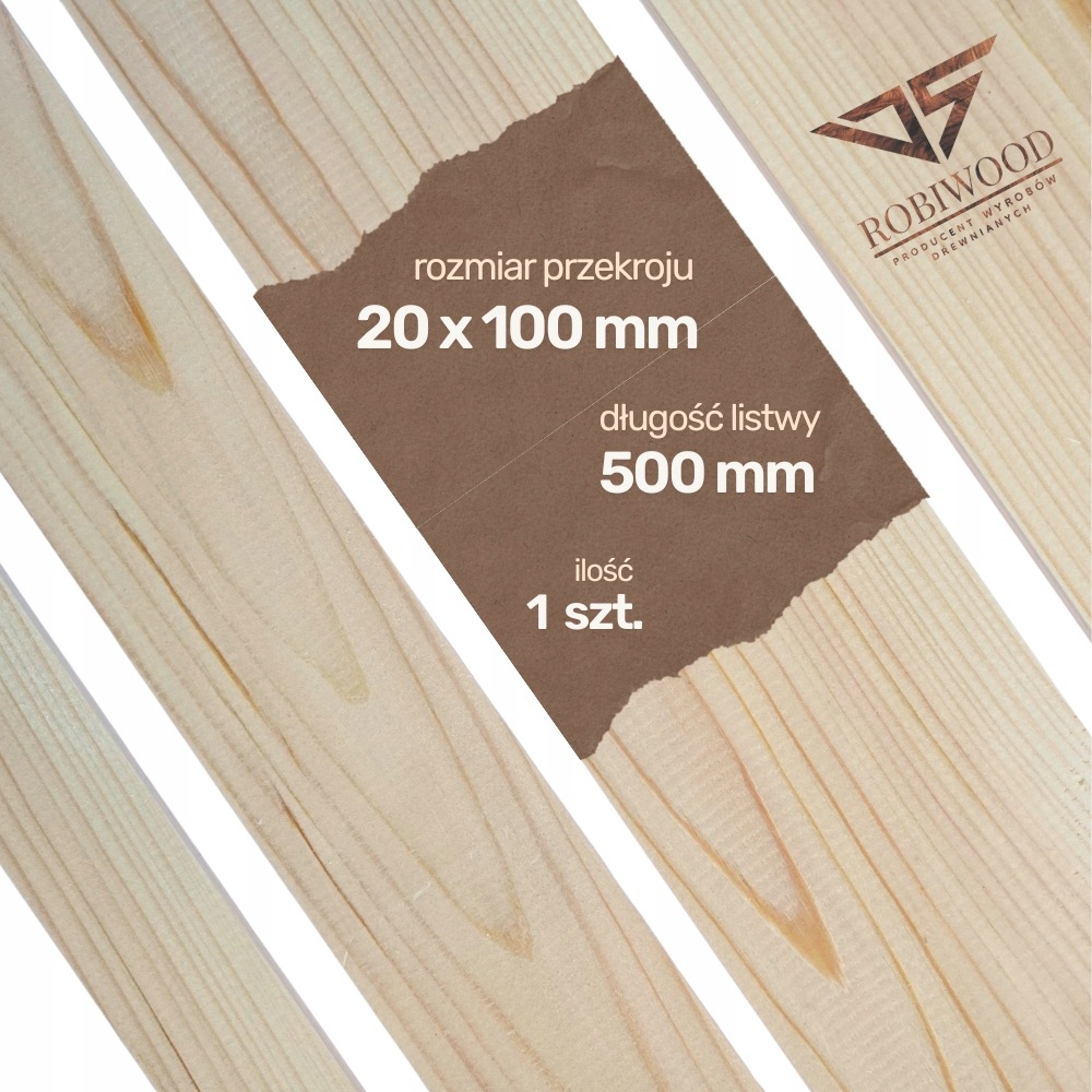 Kantówka drewniana Sosnowa Strugana 20x100x500 mm Deska RobiWood