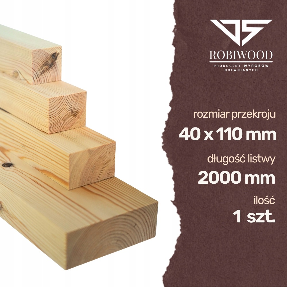 Kantówka drewniana Sosnowa Strugana 40x110x2000 mm Deska RobiWood