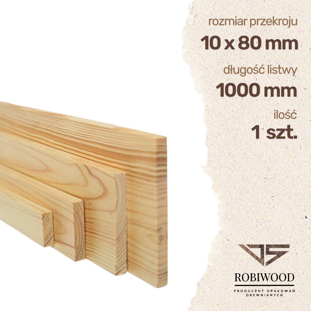 Listwa drewniana Sosnowa Strugana 10x80x1000 mm Deska RobiWood