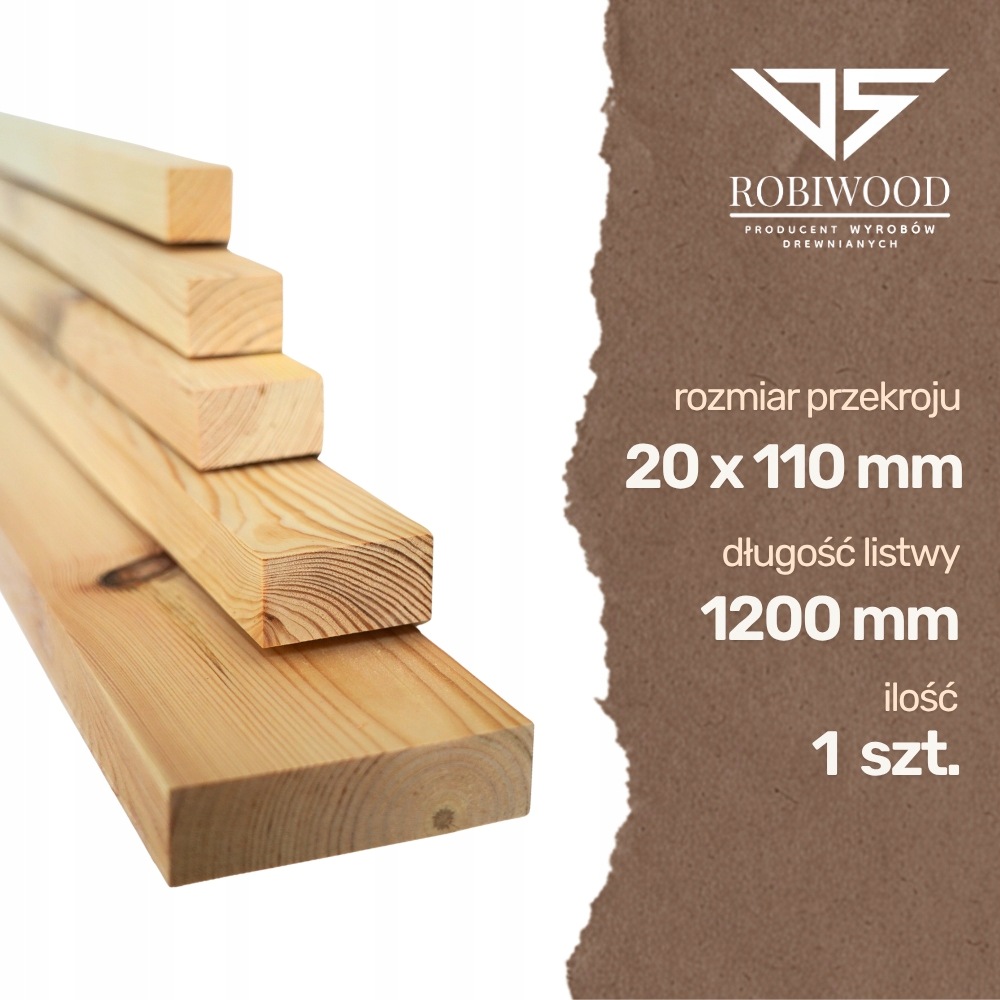 Kantówka drewniana Sosnowa Strugana 20x110x1200 mm Deska RobiWood