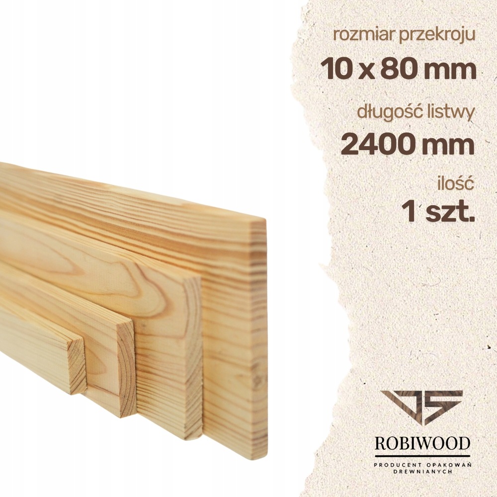 Listwa drewniana Sosnowa Strugana 10x80x2400 mm Deska RobiWood