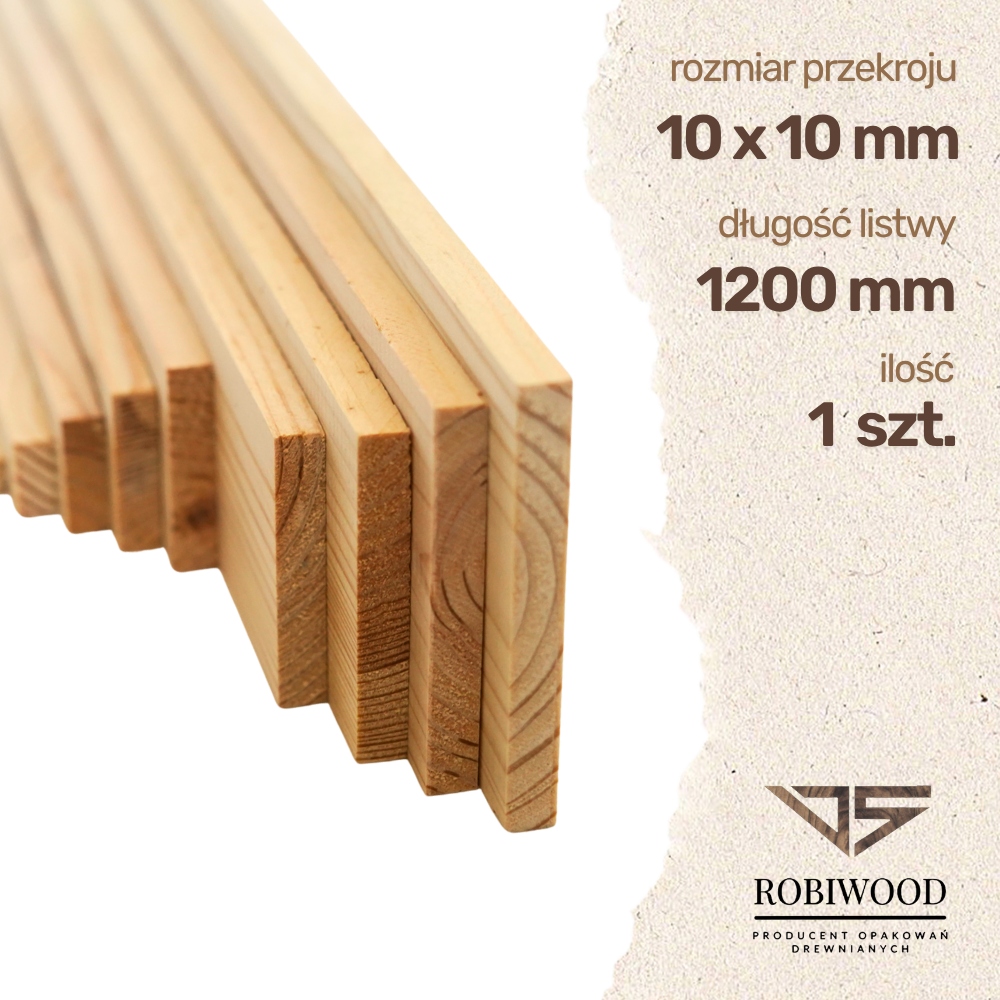 Listwa drewniana Sosnowa Strugana 10x10x1200 mm Deska RobiWood