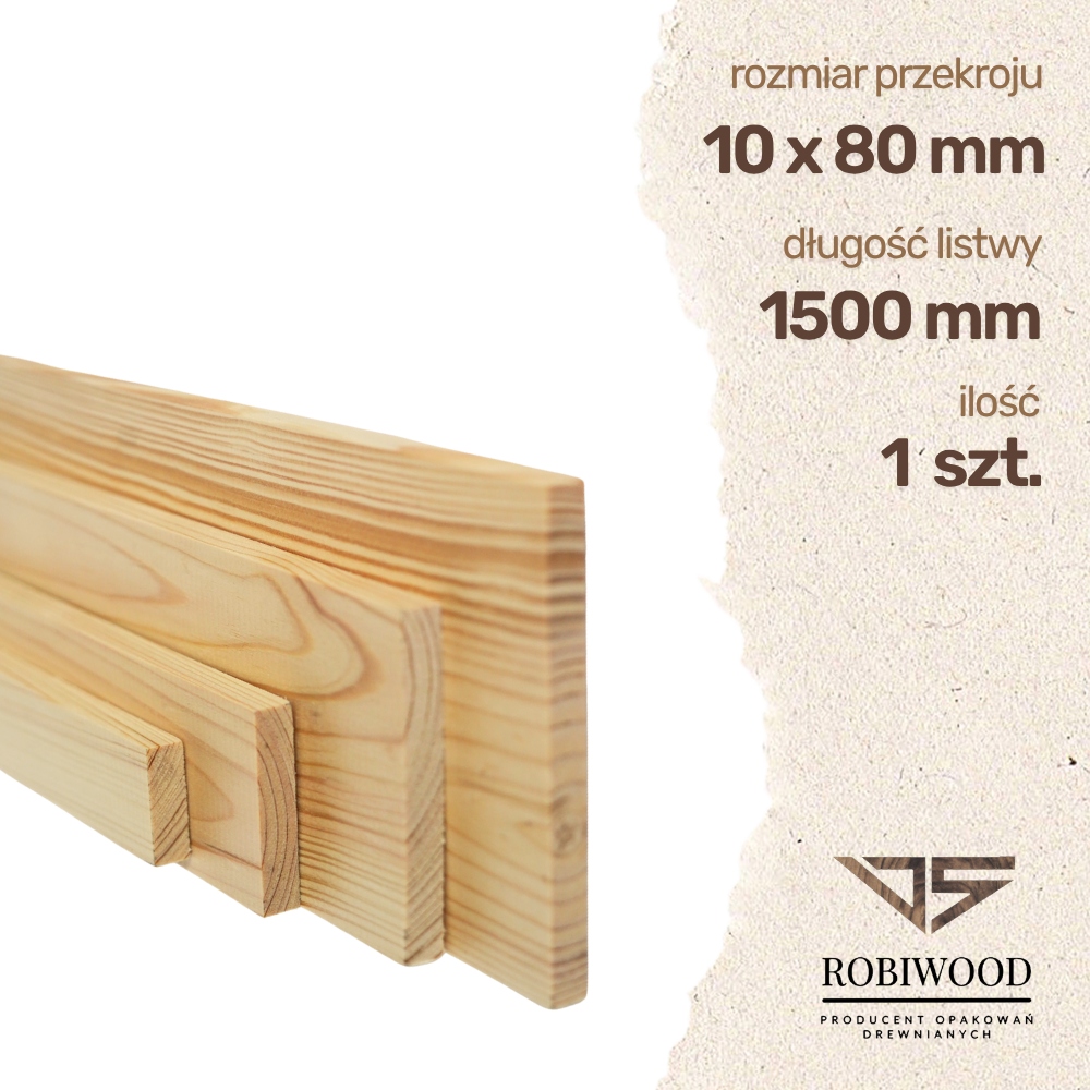 Listwa drewniana Sosnowa Strugana 10x80x1500 mm Deska RobiWood