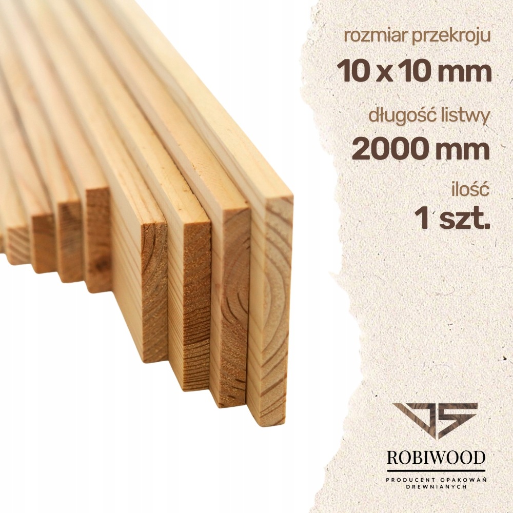 Listwa drewniana Sosnowa Strugana 10x10x2000 mm Deska RobiWood