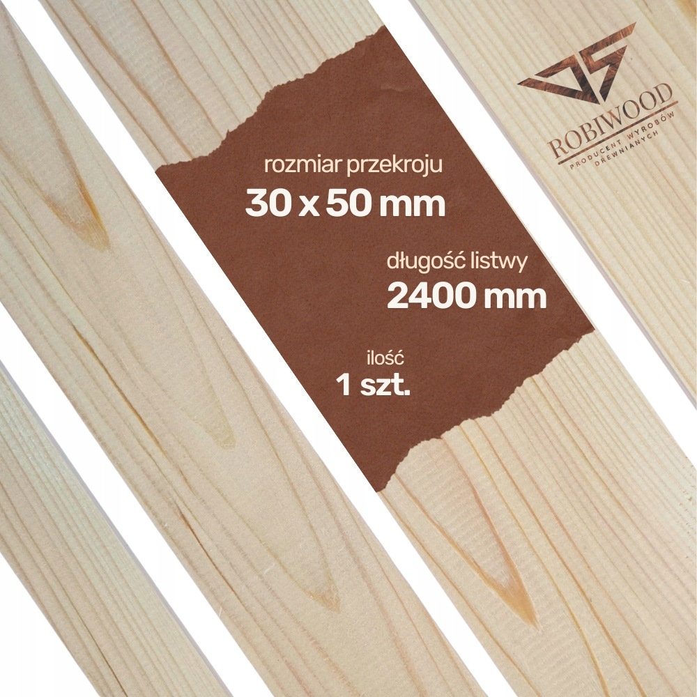 Kantówka drewniana Sosnowa Strugana 30x50x2400 mm Deska RobiWood