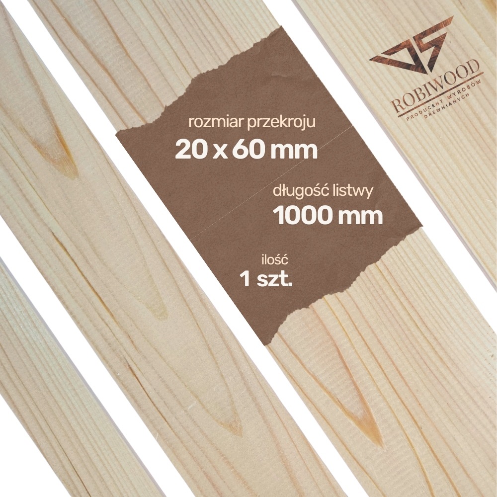 Kantówka drewniana Sosnowa Strugana 20x60x1000 mm Deska RobiWood